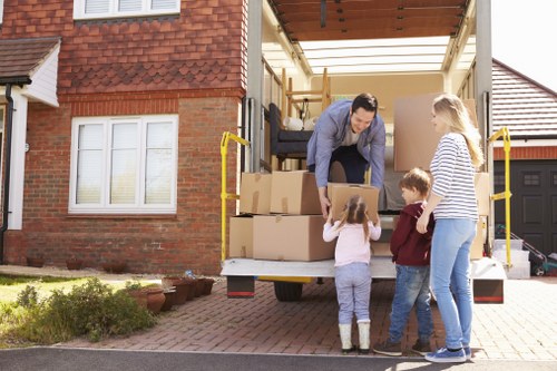 Packed boxes and furniture prepared for long-term storage in Leyton