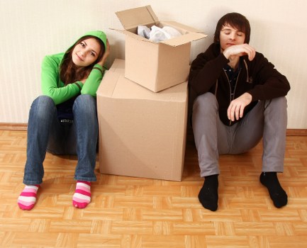 Organised moving boxes inside a Leyton flat